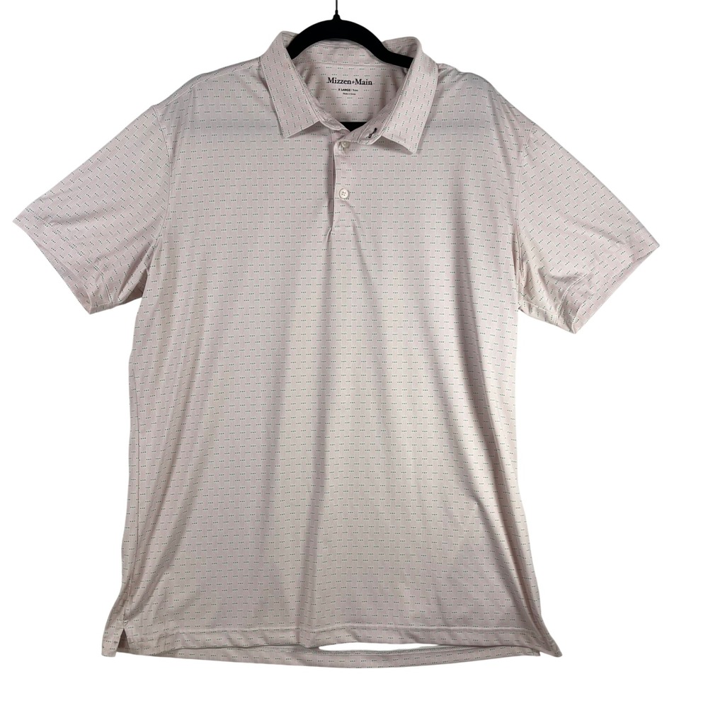 Mizzen + Main Polo Shirt Mens XL Trim Fit Pink Green Performance Stretch Golf